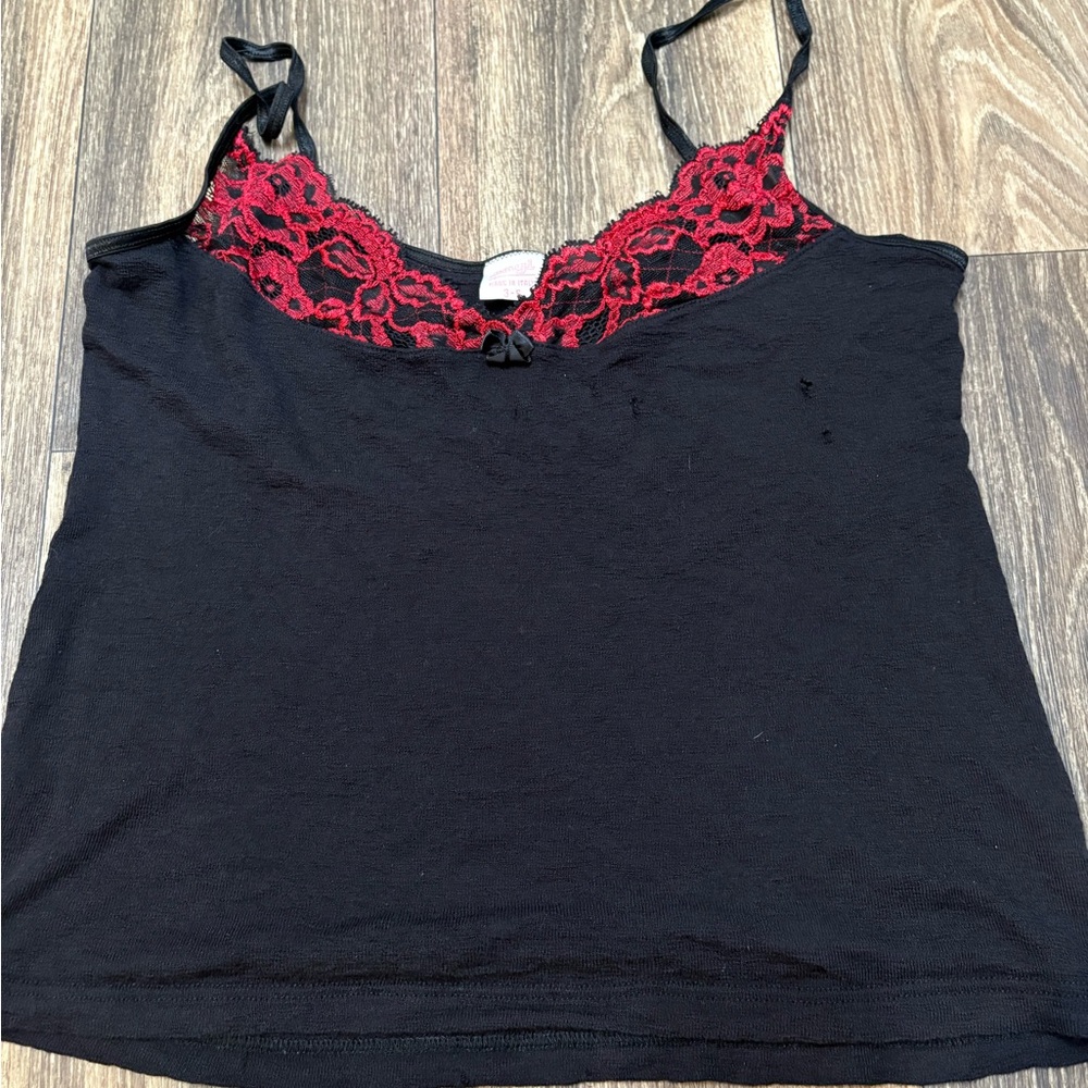 Elegant Black Camisole with Red Lace by [Brand]